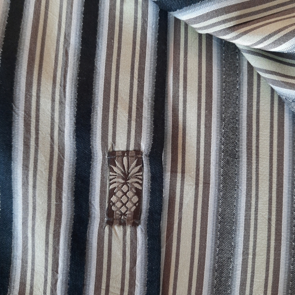 Tommy Bahama 100% Silk Button Down Long-Sleeve Shirt Stripe Black Tan Mens Sz XL - Picture 12 of 16